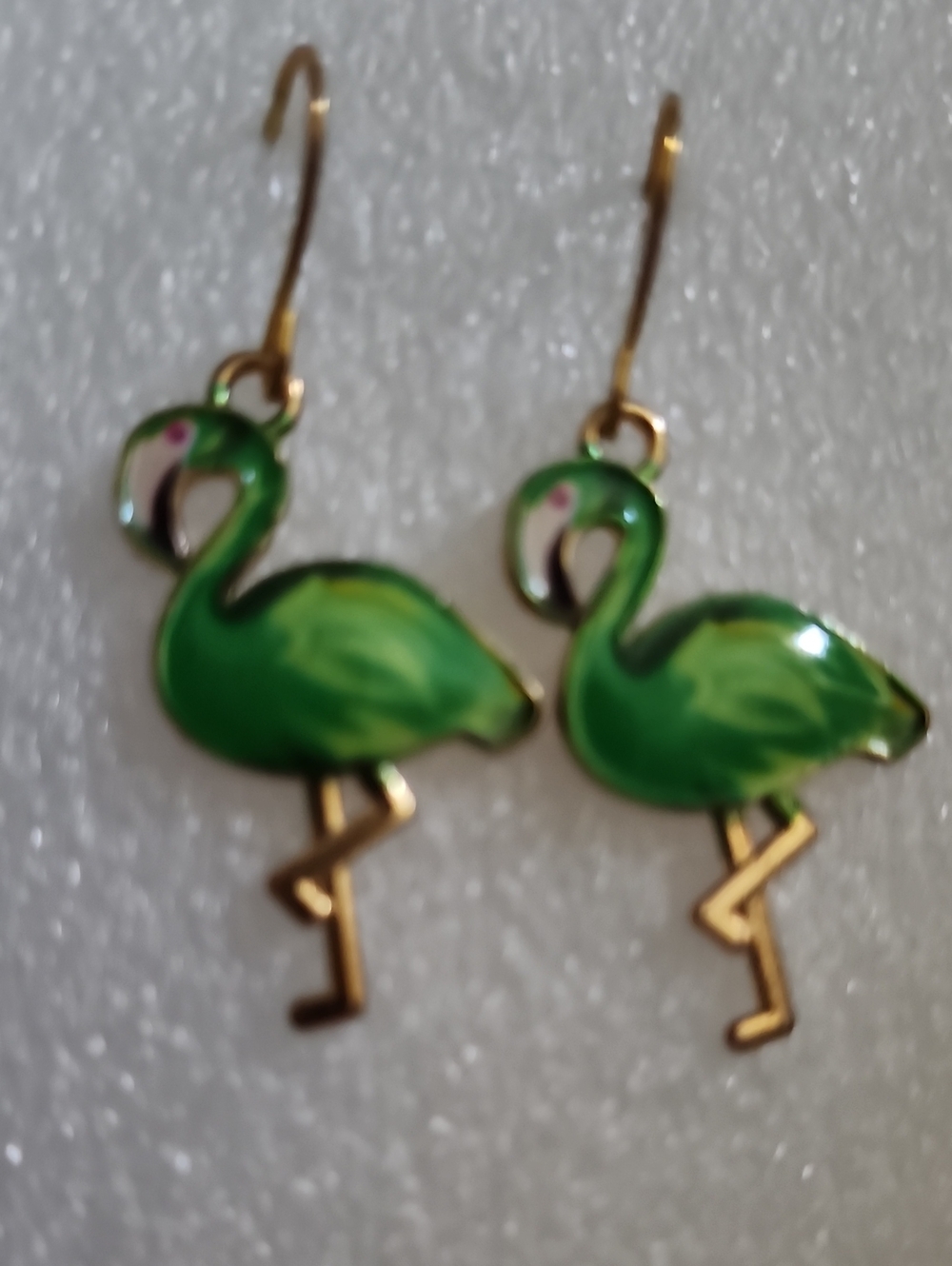 Hand Crafted Green Flamingo Enamel Dangle Earrings